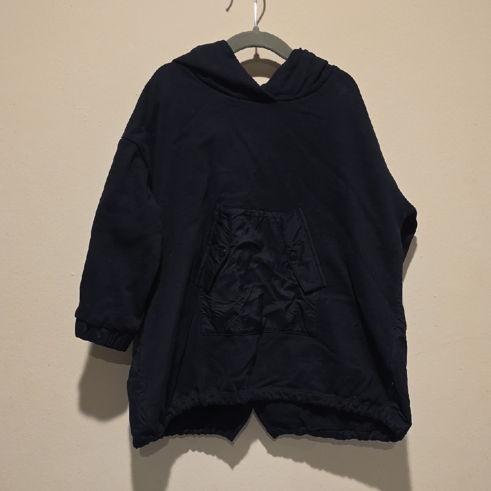 Kids Black Hooded Pullover with Patch Accent